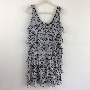 Scarlett grey and black print sleeveless ruffle tiered mini dress. Size 8.
